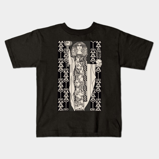 Art Nouveau Lady 3 (cream on black) Kids T-Shirt by Soth Studio